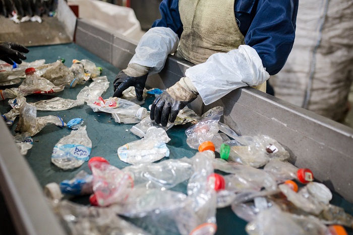 production line for the processing of plastic waste in the factory