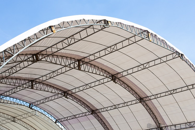 Roof Dome construction, canvas and metal sheet for event. White