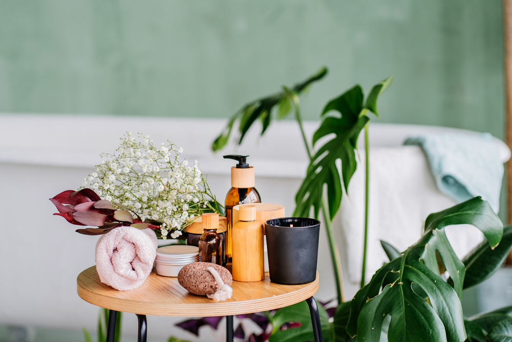 Composition,Set,Of,Spa,Treatment,On,Wooden,Table,In,Modern