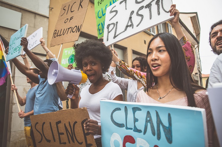 Public demonstration on the street against global warming and po