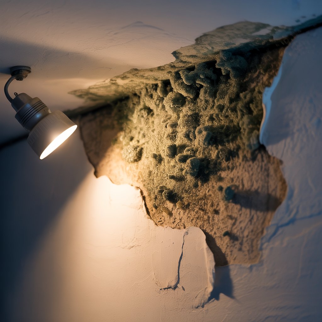 Mold growth behind drywall found during home inspection
