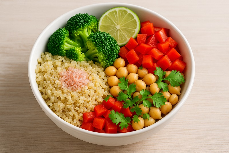Quinoa Bowl with Chickpeas and Pink Salt