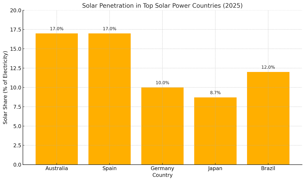 Solar Penetration In Top Solar Power Countries (2025)