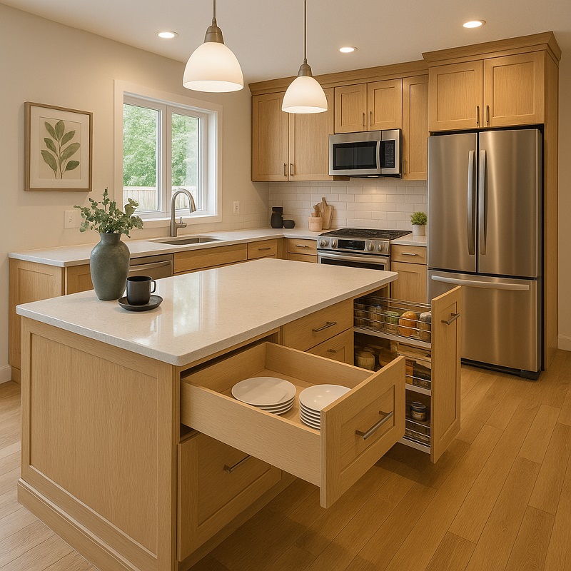 Personalized forever kitchen with heated floors and ergonomic storage