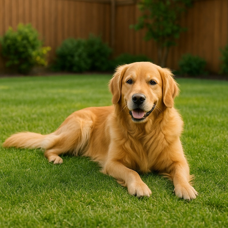 Dog resting in a backyard treated with Cutter Bug Control
