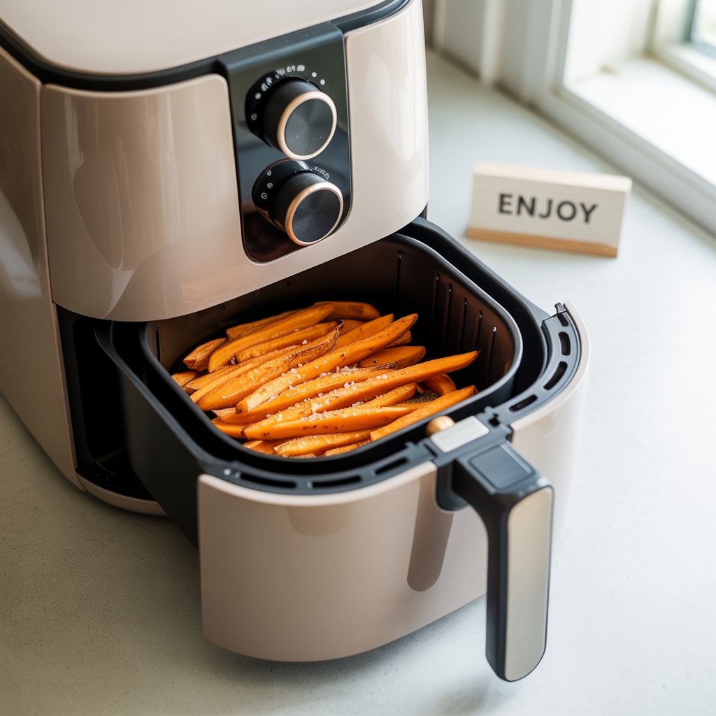 Non-toxic air fryer with ceramic basket cooking sweet potato fries