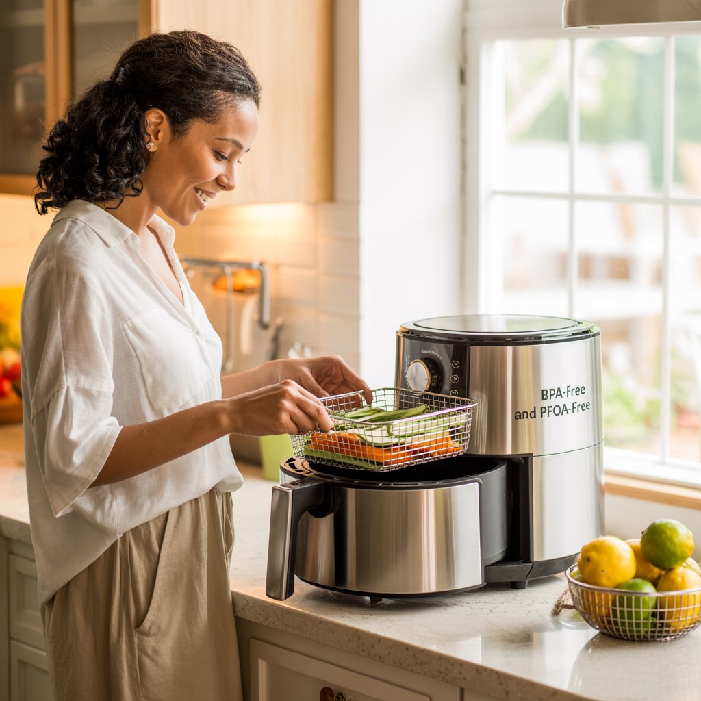 USA mom using a BPA-free and PFOA-free air fryer for safe cooking
