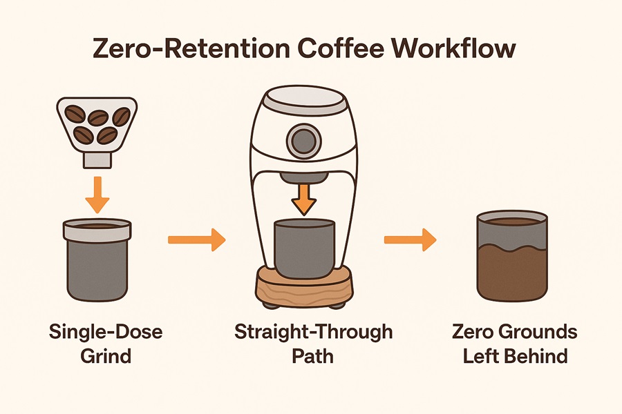 Illustration of zero-retention coffee workflow using Niche Zero grinder