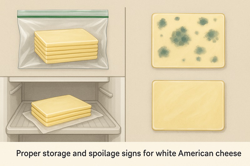 Proper storage and spoilage signs for white American cheese