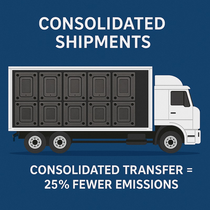 Consolidated shipment of multiple molds reducing transportation fuel use and carbon emissions.