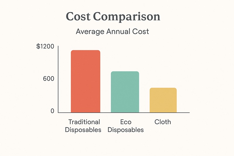 Cost comparison chart showing higher upfront cost of cloth diapers vs cheaper traditional disposables.