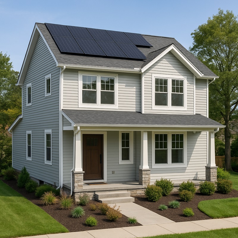 Eco-friendly whole home remodel with solar panels and energy-efficient windows in the USA