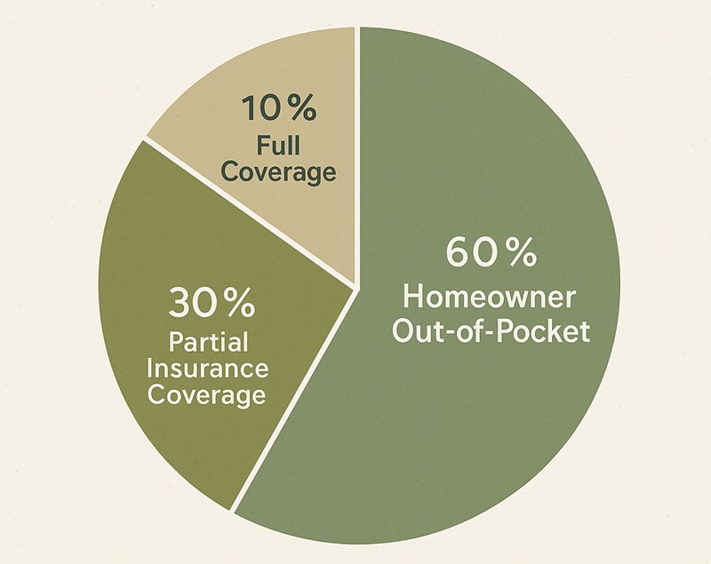 Pie chart showing homeowner out-of-pocket costs vs. partial and full insurance coverage for mold remediation.