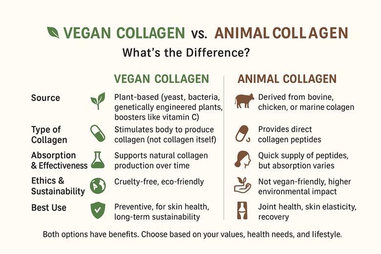 visual diffrence between Vegan Collagen Vs. Animal Collagen