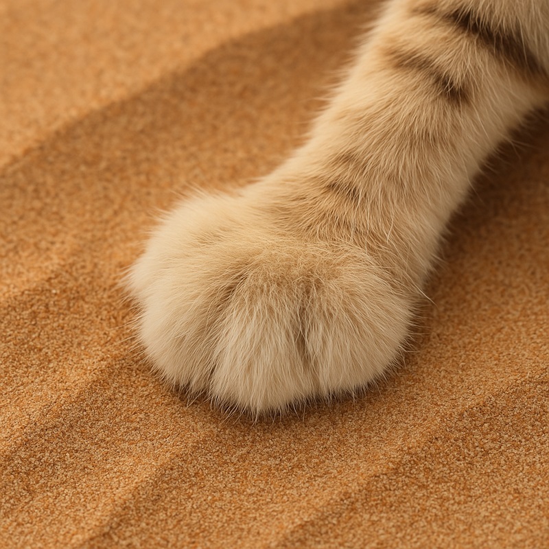 Furry paw of a sand cat adapted for silent movement across dunes.