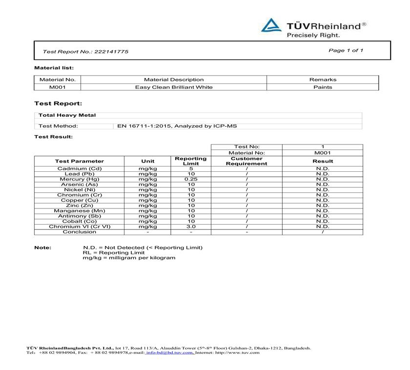 eavy Metal Test Report of Berger Easy Clean