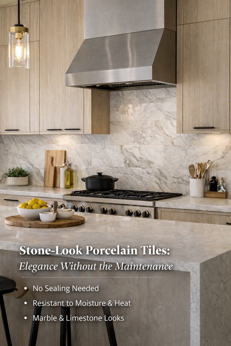 Stone-Look Porcelain Tiles (Luxury Without Maintenance)