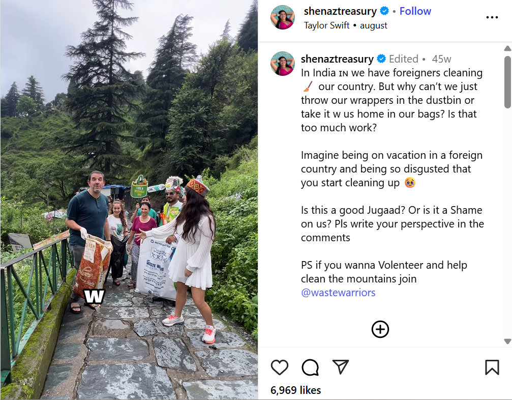Bollywood actor and influencer Shehnaz Treasury shared the message of EcoDaan through an Instagram reel.
